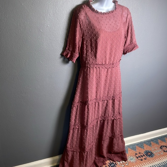 Lulus Dreaming of You Mauve Purple Swiss Dot Midi Dress - Picture 5 of 11